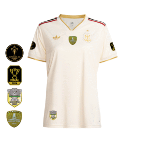 Camisa Flamengo Dourada | Jogo 3 2025 | Todos os Patchs de Campeão Sem Patrocínios | Feminina