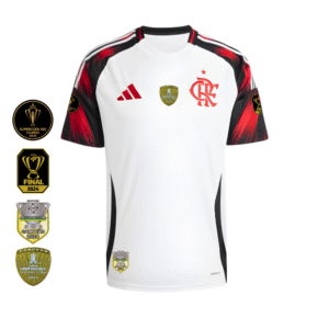 Camisa Flamengo Branca | Jogo 2 2025 | Todos os Patchs de Campeão Sem Patrocínios