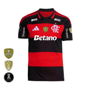Camisa Vermelha e Preta | Manto Jogo 1 2026 | Libertadores Com Patrocínios