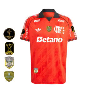 Camisa Flamengo Vermelha | Freestyle 2025 | Todos os Patchs de Campeão Com Patrocínios