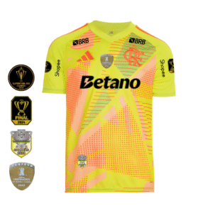 Camisa Flamengo Amarela | Goleiro 1 2025 | Todos os Patchs de Campeão Com Patrocínios