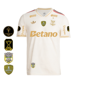 Camisa Flamengo Dourada | Jogo 3 2025 | Todos os Patchs de Campeão Com Patrocínios | Versão Jogador